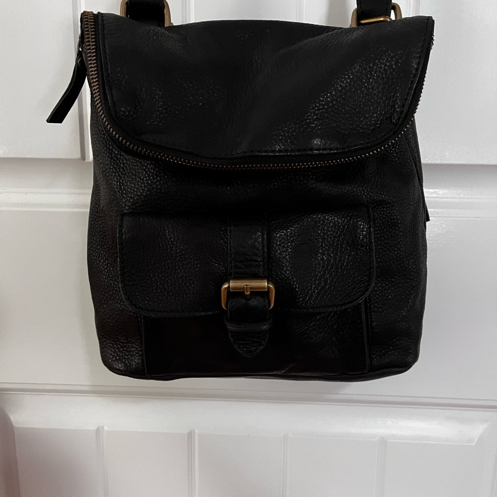 Fat Face Black Leather Bag  2 in 1 Rucksack/Cross Body Backpack